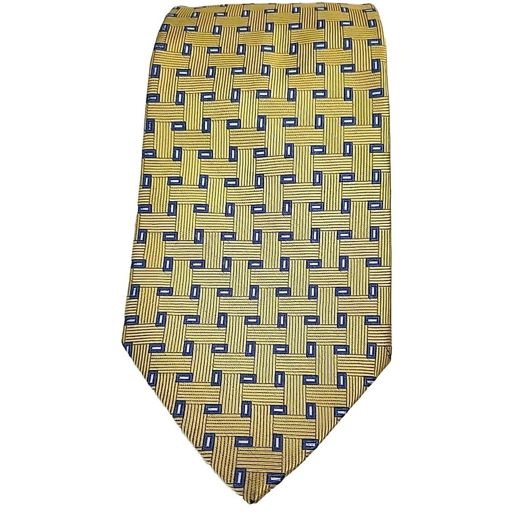 Brooks Brothers 346 Silk Yellow Luxury Tie Mens Classic Weave Pattern Necktie